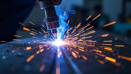 Metal processing with sparks splashing everywhere