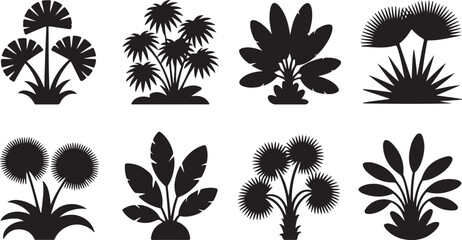 set of silhouettes of plants