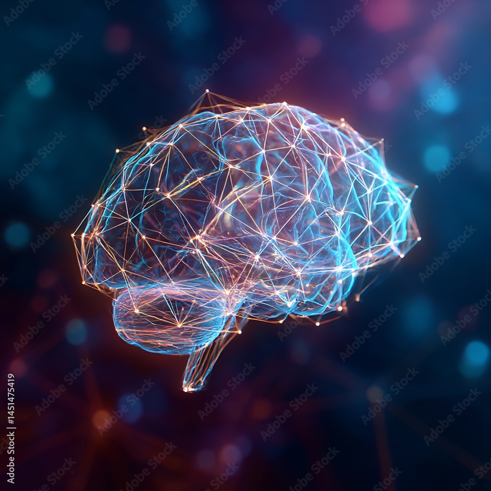 Poster interconnected neural network visualizing artificial intelligence brain model