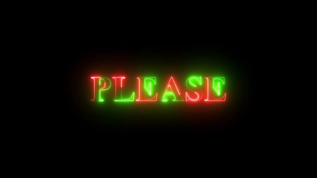 Please neon sign animation. Glowing neon lines please text animation on black background. Seamless loop. neon luxury please text animation.
