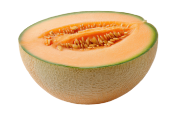 Sliced cantaloupe melon isolated on transparent png background