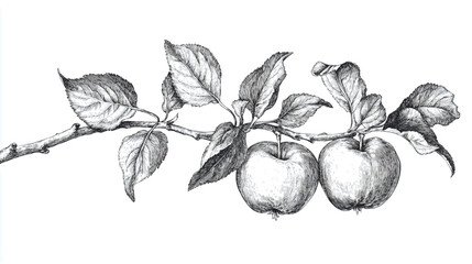 Handdrawn Vector Illustration Apple Branch