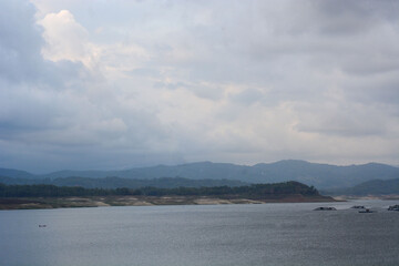 Aerial view of mountains, sea, rivers in Indonesia