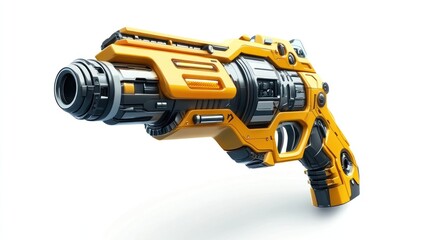 Futuristic, yellow pistol, detailed weapon design