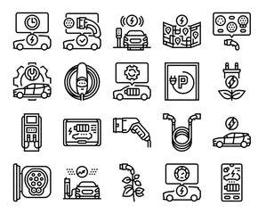 Electric vehicle icons showing charging solutions