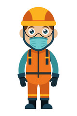 Vector of a factory worker wearing full protective gear and mask, isolated on white background.
