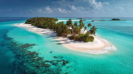wonderful island of maldives with beach around from top
