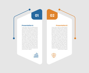 2 stage infographic diagram opposite comparison with creative shape combination create hexagonal object with two step for slide presentation