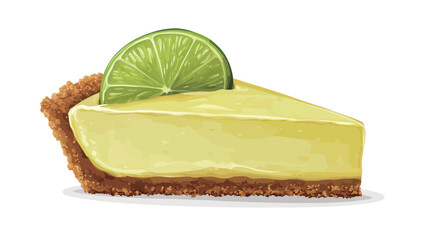 Close-up of a slice of key lime pie, with the smooth filling contrasting against the textured graham cracker.