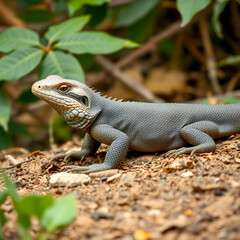 A Scaly Savannah Monitor Lizard on nature background