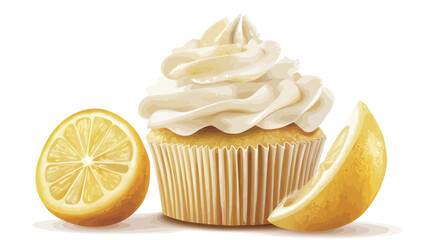 This digital rendering shows a lemon cupcake decorated with a thick layer of buttercream frosting.