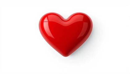 Fototapeta premium Glossy Red 3D Heart with Smooth Reflective Surface on White Background Highlighting Romantic and Love Themes 