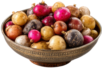 Colorful oca tubers isolated on transparent png background