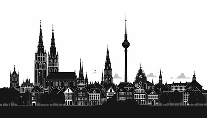 Fototapeta premium Nürnberg skyline detailliert Line art