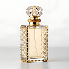 Elegant perfume bottle with crystal cap and gold detailing