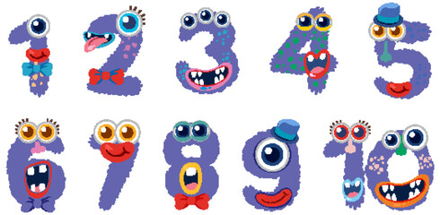 Playful Monster Numbers Vector Illustration
