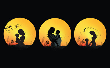 Mother and Child Silhouette Art for Mother's Day and Family Designs