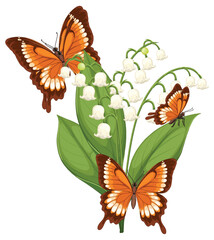 Butterflies and Lily of the Valley Illustration