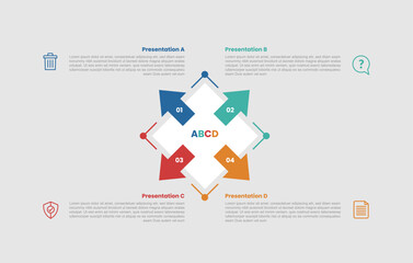4 stage infographic diagram with diamond with arrow spreading direction with 4 step for slide presentation