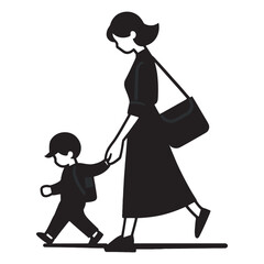 baby boy and mother walking silhouette  with vector style 