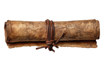 Aged paper scroll tied isolated on transparent png background