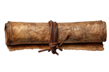 Aged paper scroll tied isolated on transparent png background