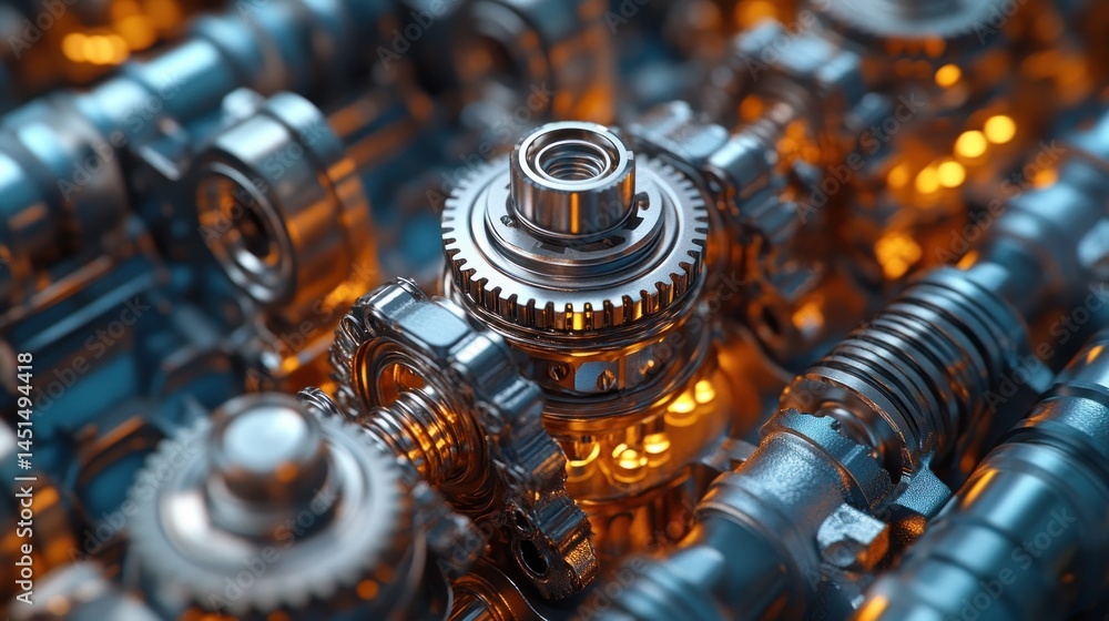 Poster intricate machinery: a close-up of complex gears and components