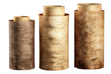 Naklejka premium Three aged paper rolls isolated on transparent png background