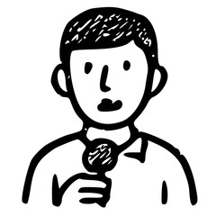 Cartoon Interviewer with Microphone