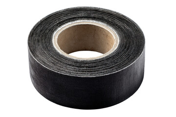 Black adhesive tape roll isolated on transparent png background