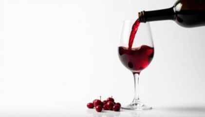 Rich red wine poured into glass, clean white background, sommelier, elegant