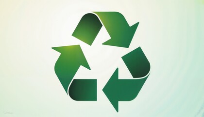 Fototapeta premium Stylized green recycling symbol with gradient effect on light background, eco-friendly design, copy space 