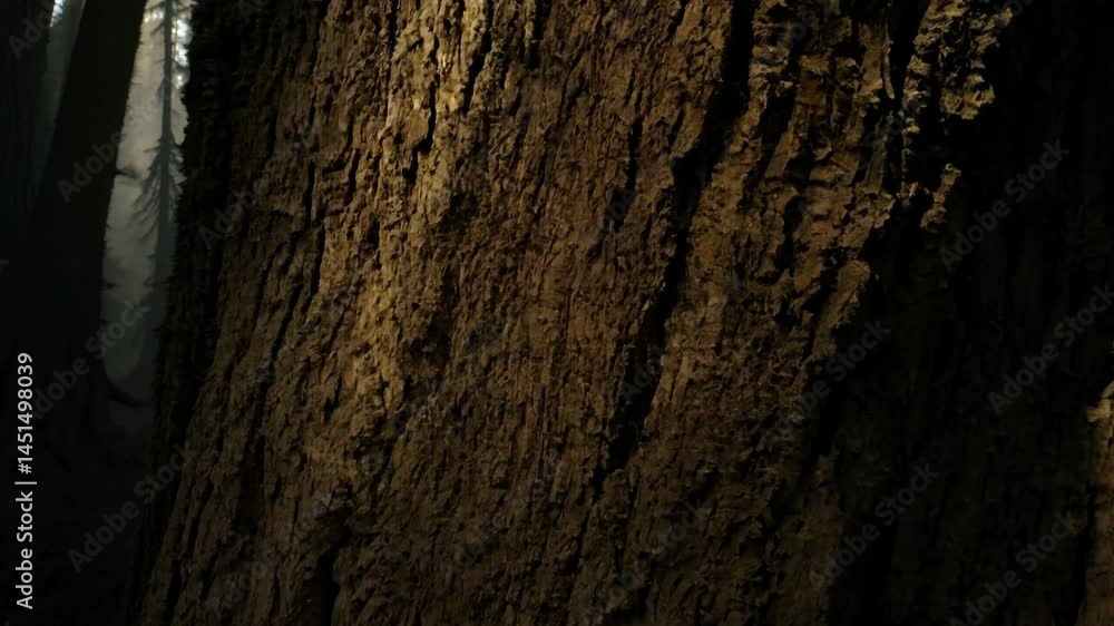 Poster tracking video moving through layers of tree bark texture in macro view, creating layered depth shad