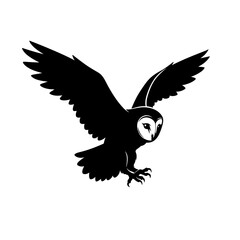 Obraz premium Black Owl in Flight Silhouette on White Background 