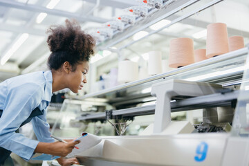 Inside a state-of-the-art facility, an American female designer and textile factory owner...