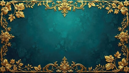 Intricate floral damask, elegant gold on deep teal , scroll, home decor, background pattern