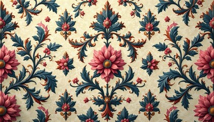 Intricate floral damask pattern in muted tones, subtle, graphics, texture