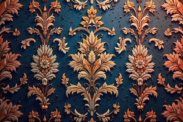 Intricate woven floral damask, elegant scrollwork , fabric, brocade