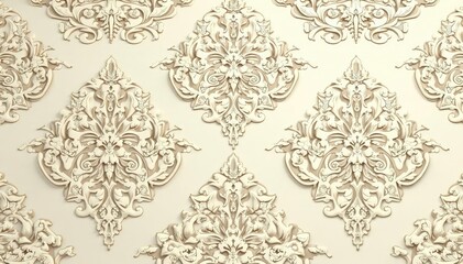 Intricate woven floral damask pattern in elegant cream and beige , elegant, scroll