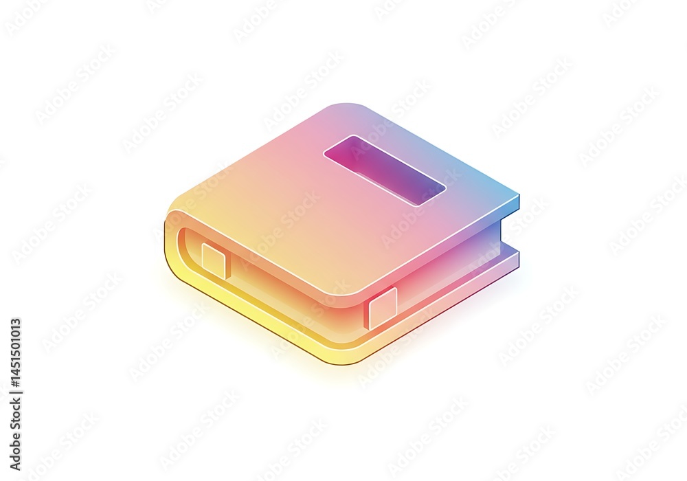 Poster isometric illustration of a colorful book with a rectangular hole on a white background