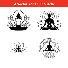 Yoga pose, woman sitting in lotus position, vector illustration,yoga silhouette vector,Women Yoga set vector illustration
