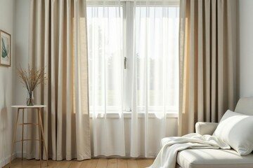 Simple plain linen curtains, light neutral tone, fabric, drapes, soft