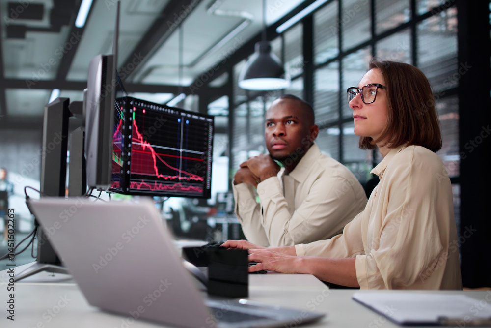 Poster predictive african-american data analyst man monitoring financial kpi