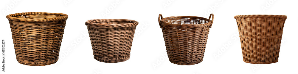 Poster assortment of wicker baskets and containers for storage and organization