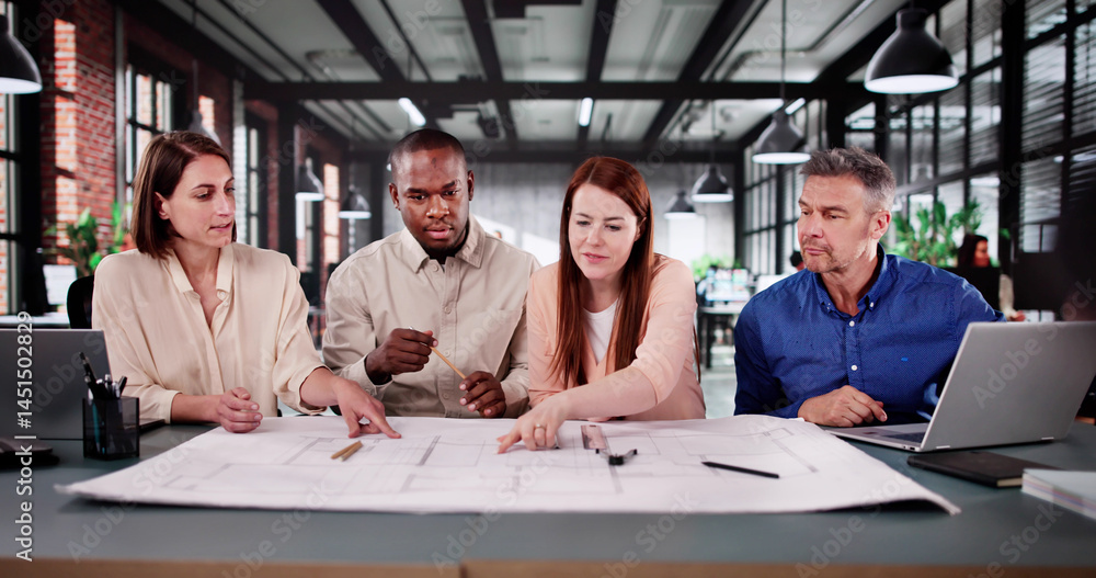 Poster design team collaborating on home remodeling project