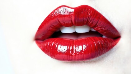 Obraz premium Bold crimson lips against pure white backdrop , clean, white