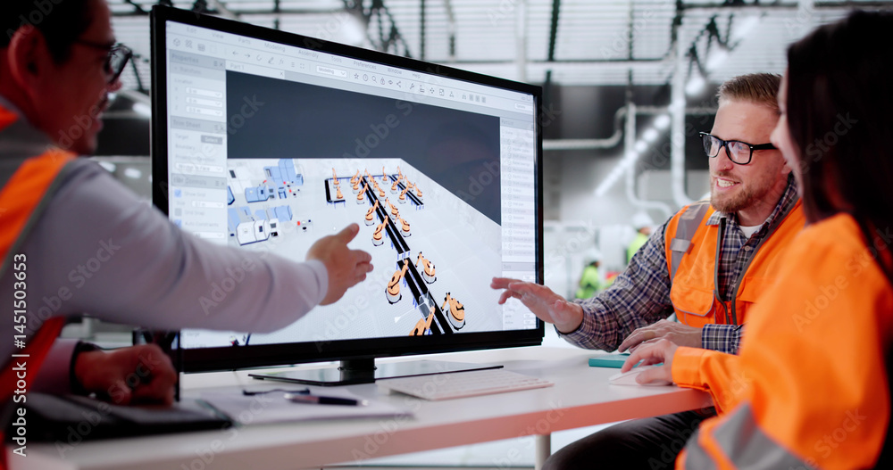 Poster Factory Engineers Using AI Software Map Machinery Layout