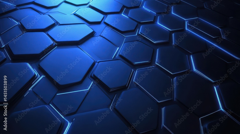 Poster blue tech background featuring circuit lines and hexagons, vector design for business, technology, o