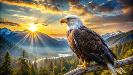 Fototapeta premium Majestic American Bald Eagle Perched on Branch, Wildlife Photography, Nature Image, Bird of Prey, National Symbol, USA, Freedom, Power, Wilderness, Eagle Pictures