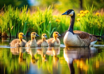 Obraz premium Majestic Canada Goose Family Portrait: Candid Wildlife Photography in Natural Habitat